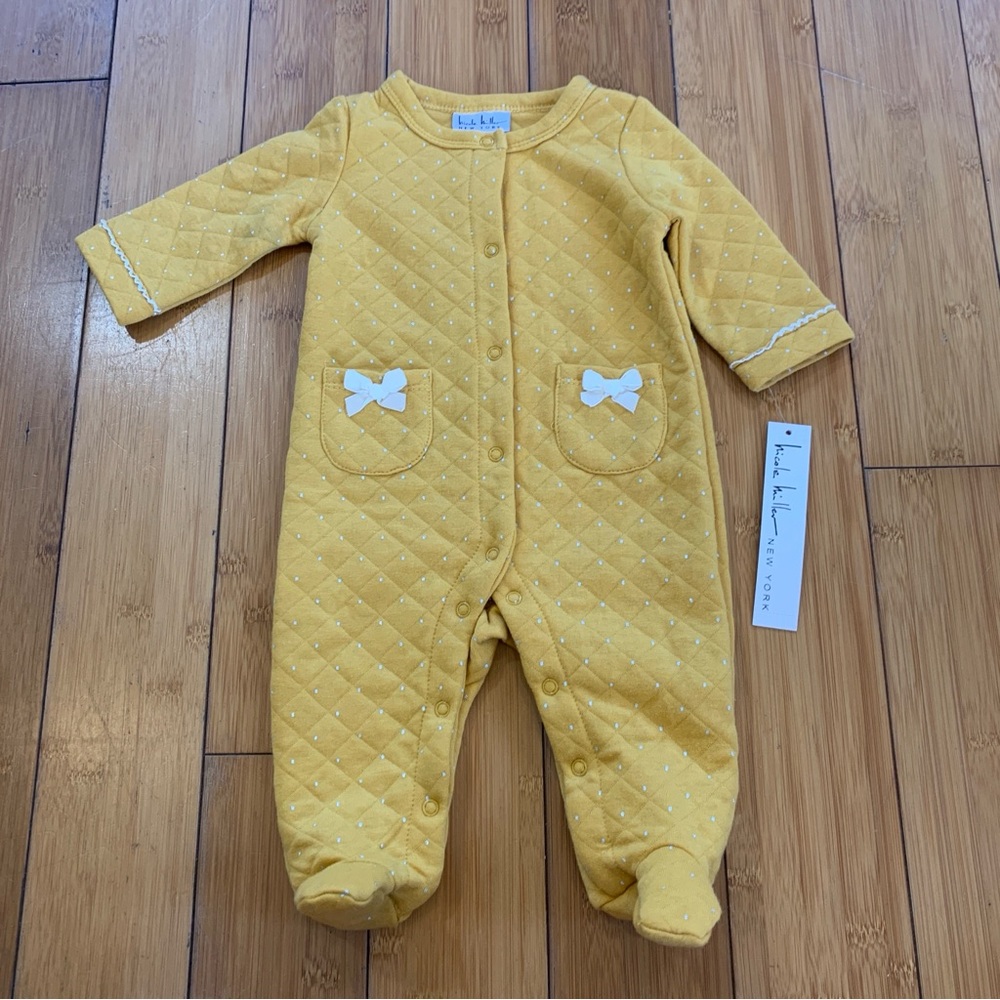 Nicole Miller Girls One-Piece quilted footed sleeper in Mustard Yellow